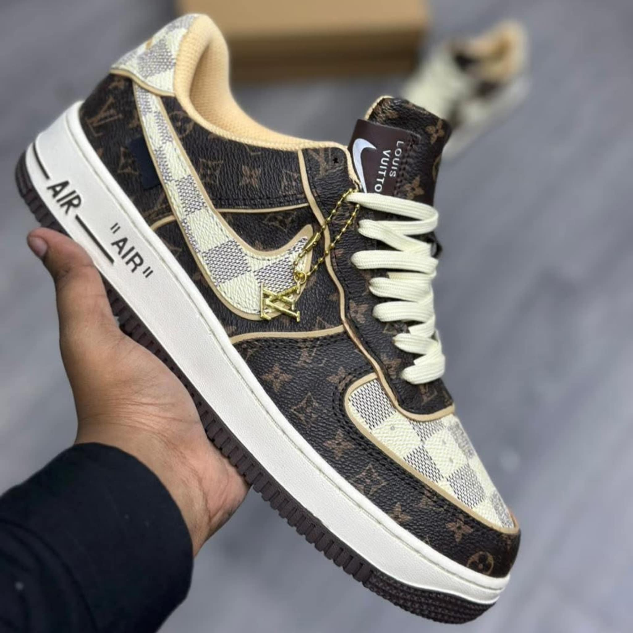 Louis Vuitton x Nike Air Force 1 (1:1 Grade) Brown/Beige - Image 2
